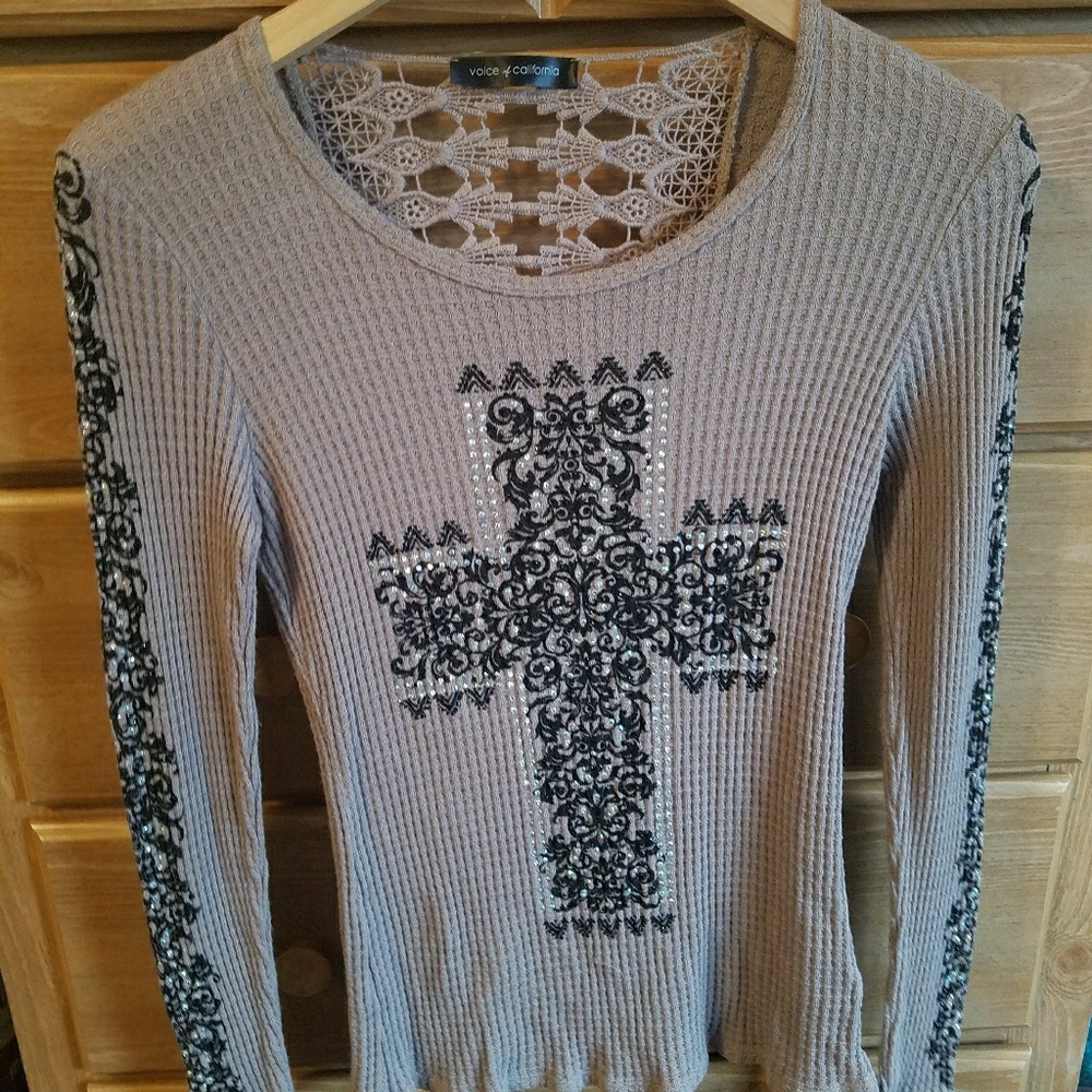 Mauve rhinestone long sleeve shirt
